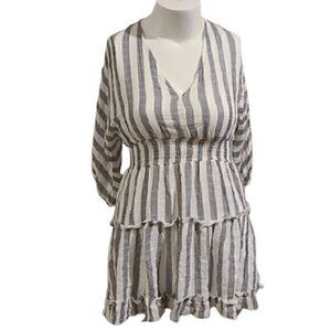 [Blue Lemon] Gray 3/4 Long Sleeve Striped Dress